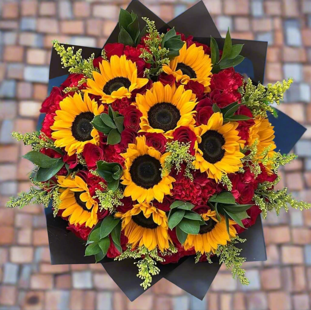 Sunflower and Roses Bouquet