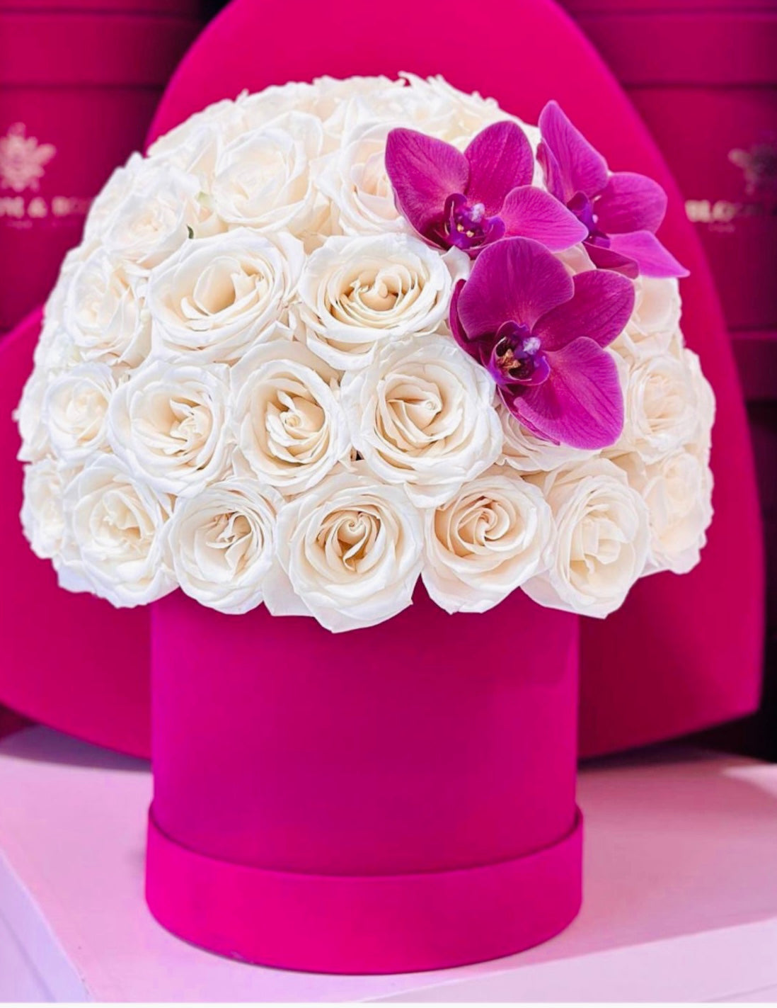 Fuchsia White Roses Box