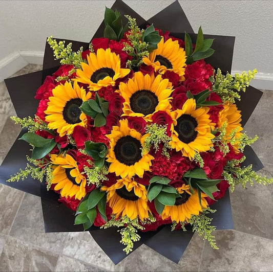 Sunflower and Roses Bouquet