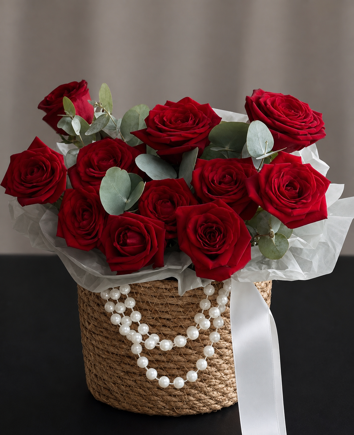 Red Roses in Basket (Mrs Queen)